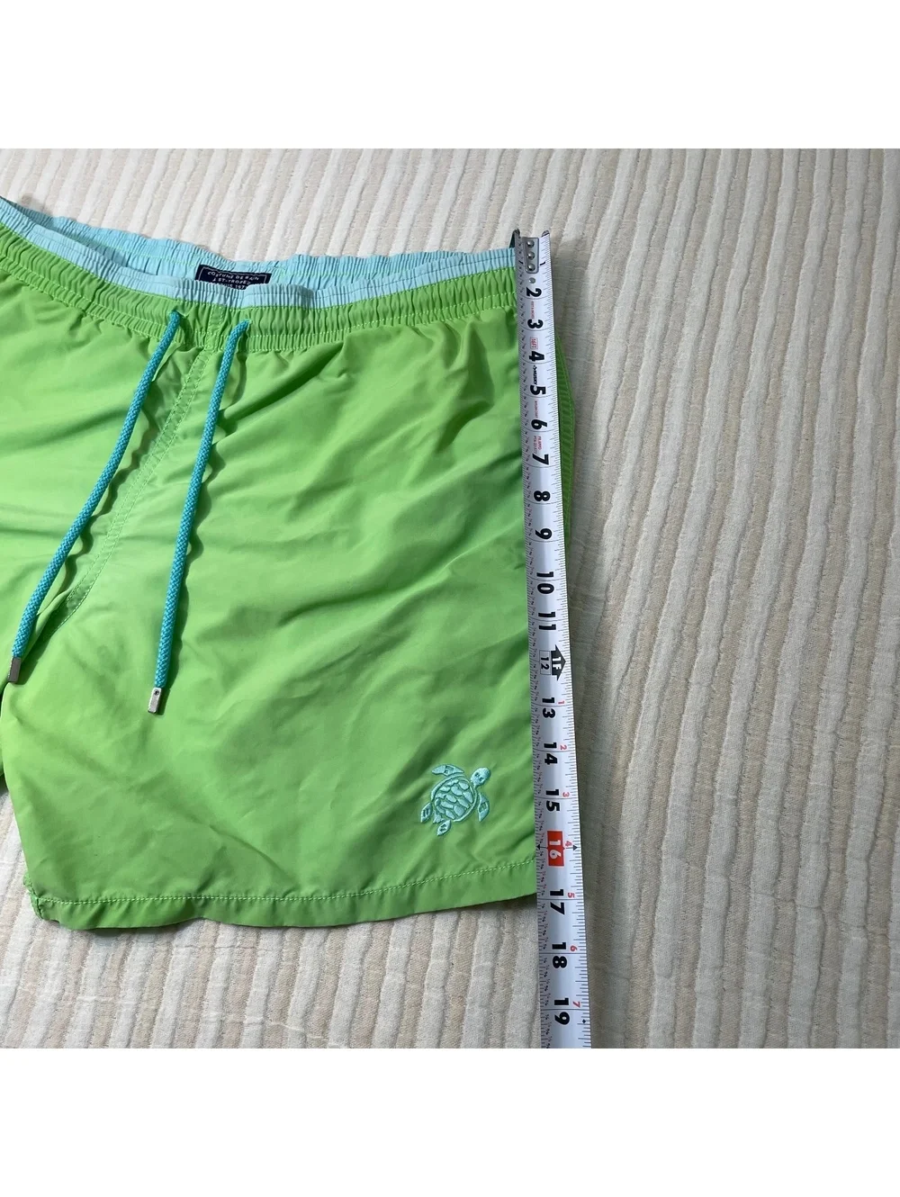 Vilebrequin Men's Green And Teal Swim Trunks with Turtle Embroidery